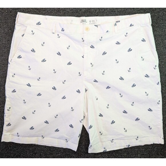 IZOD Saltwater Shorts Mens 42 x9.5 Stretch White Chino Lobster Nautical Print - Picture 1 of 7